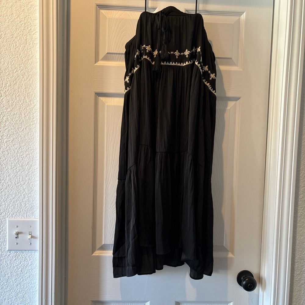 Rachel Zoe Black Maxi Skirt with White Embroidery